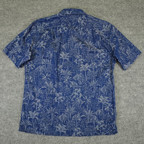 Tori Richard Hawaiian Shirt Mens Medium Blue Tropical Palm Short Sleeve Cotton - Picture 9 of 10